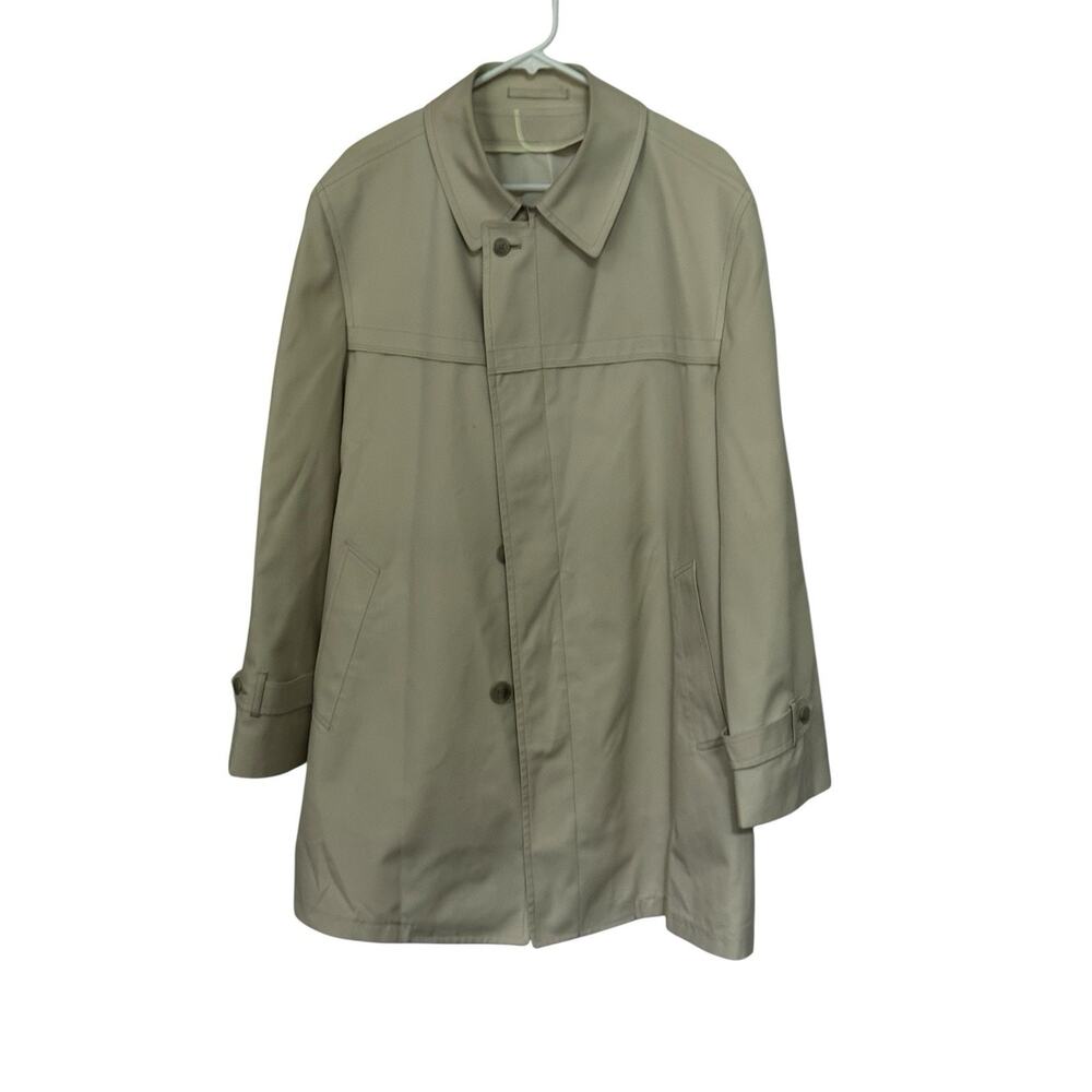 London Fog Brown Khaki Trench Coat Size 44R Hidden Buttons Career Jacket READ